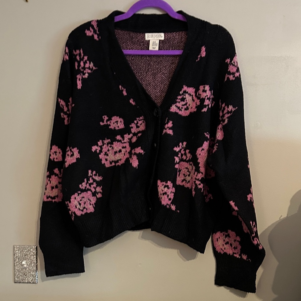Ruby Moon 🌙 Black and Pink Floral Cardigan